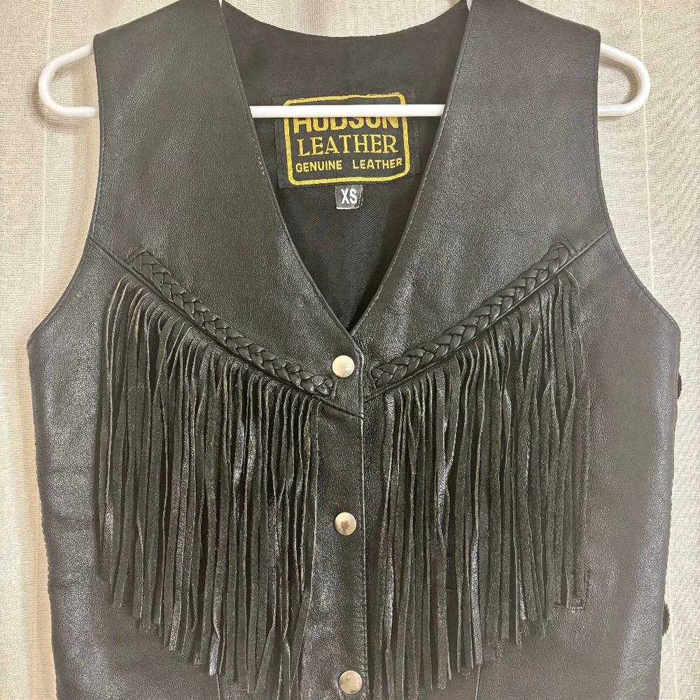 VINTAGE 1980s 1990s leather fringed cowgirl biker vest XS